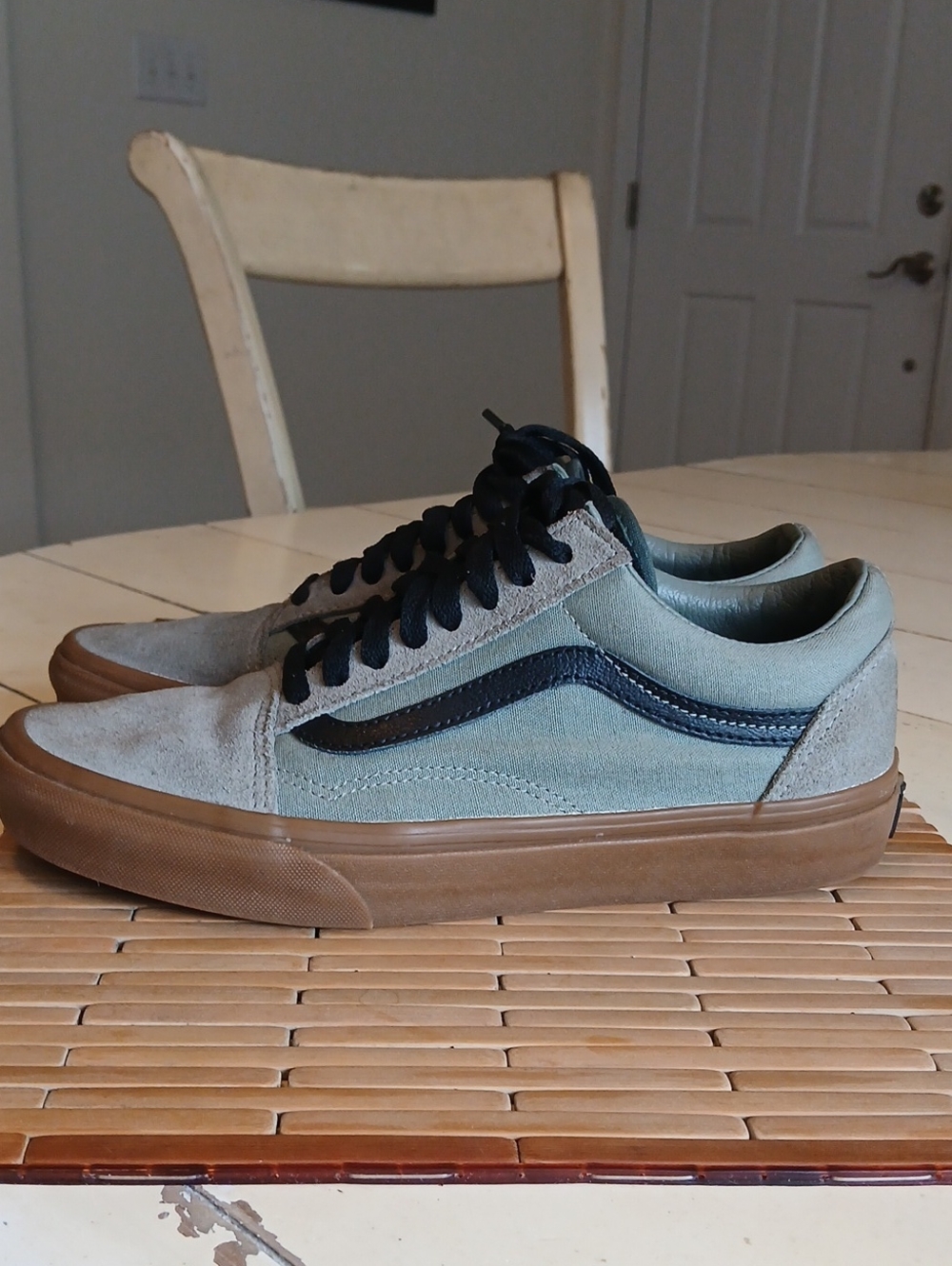 Vans Old Skool Sneakers in Sage Green with Black Accent and Gum Sole